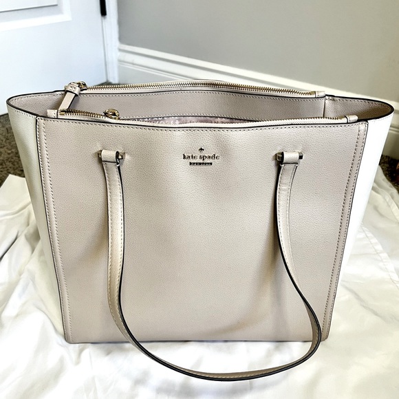 Kate Spade taupe (light pink/taupe + white) tote. - Picture 1 of 8